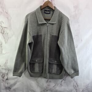 Vintage Wool Sweater Mens Large Gray Zip Cardigan Corduroy Collared